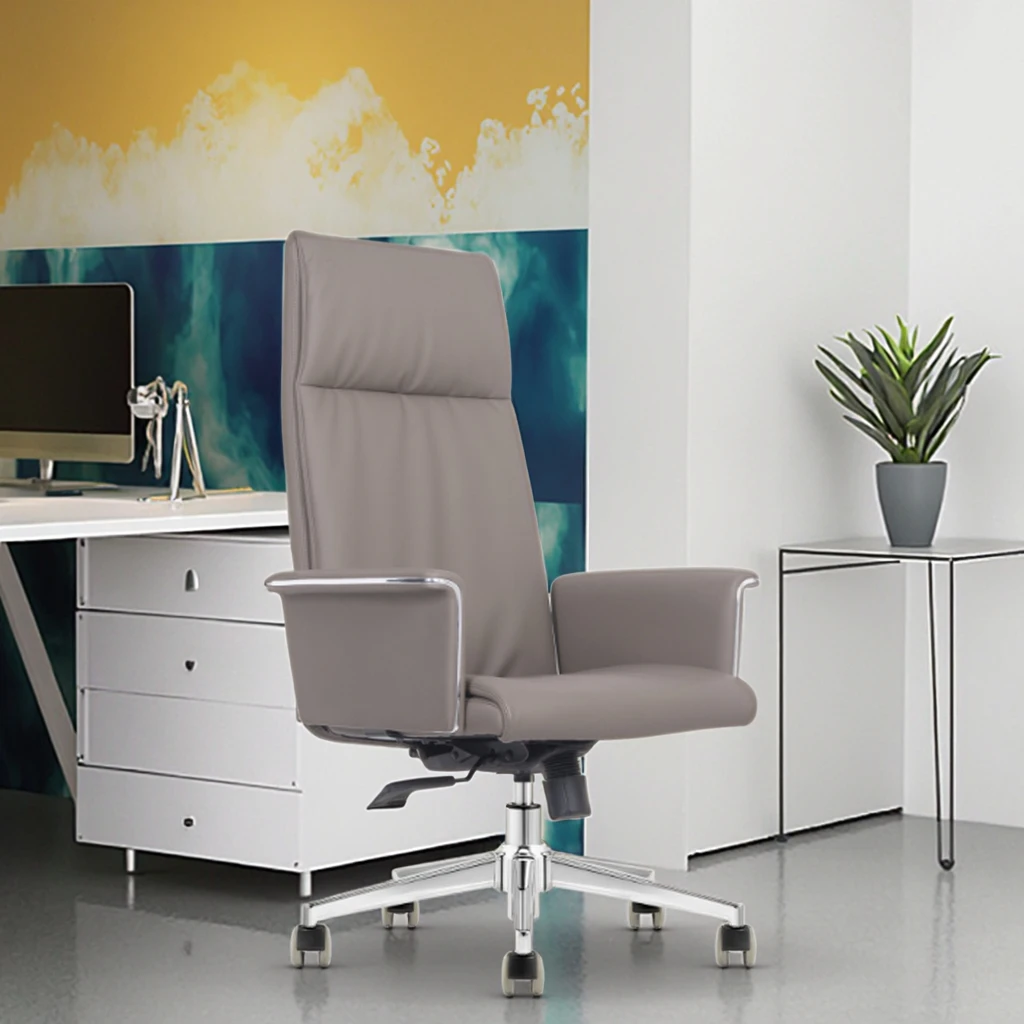 Budget PU Leather Task Chair Mechanical Tilt Lock Steel Base Chrome Gas Lift Affordable Seating 5
