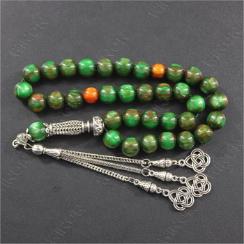 High Quality Resin Green Tiger Eye 33pcs Prayer Beads Muslim Tesbih Rosary Sibha Muslim Beads Misbaha Islamic Rosary Necklaces