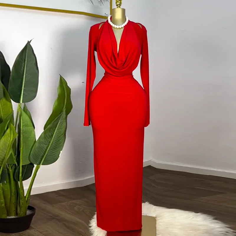 sachin and babi light blue dress Elegant Red Long Sleeve Evening Party Long Dress Women Fashion Slim Fit  Casual Maxi Dresses