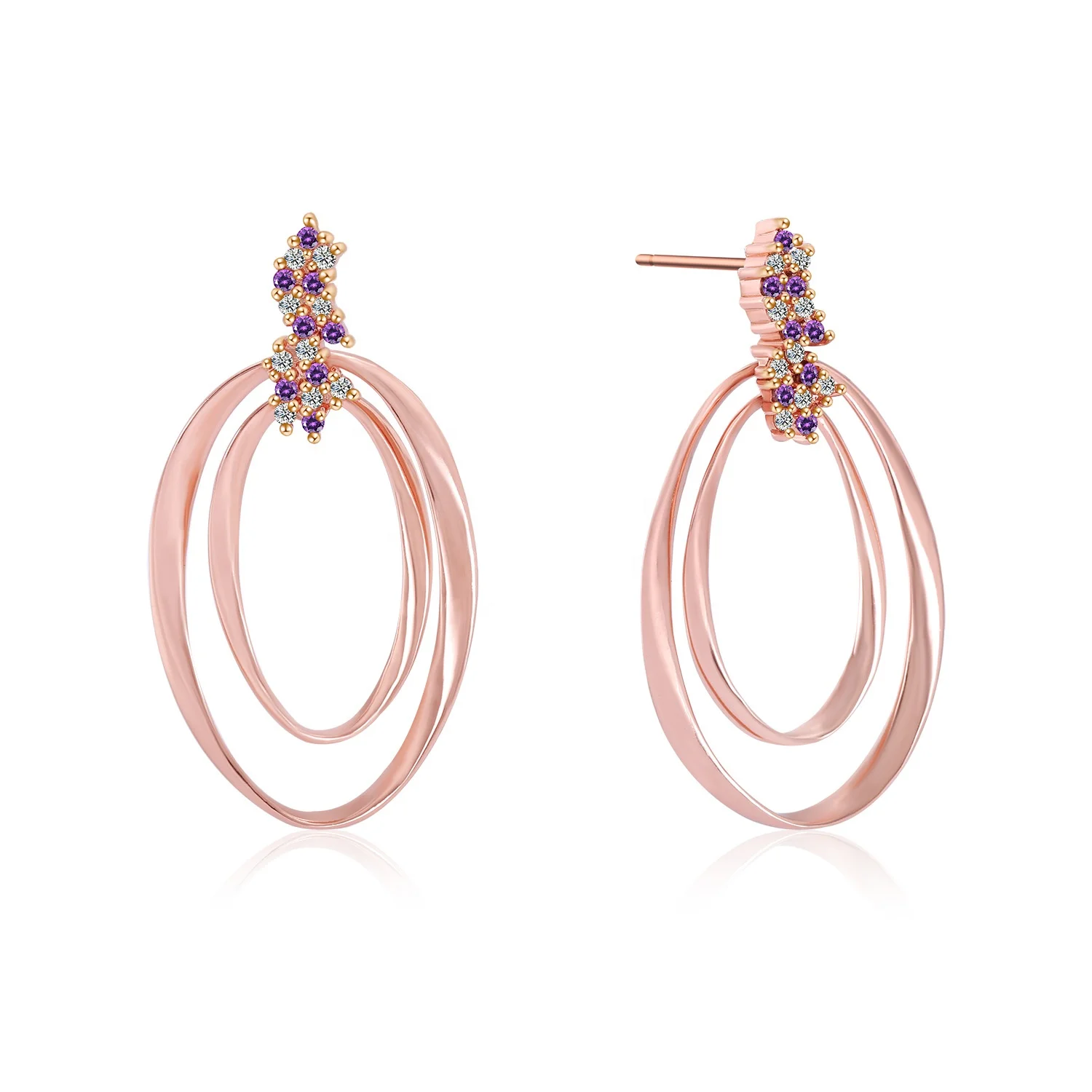 rose gold double hoop 925 sterling silver earrings 5A CZ chunky hoop earrings 55mm hoop earrings