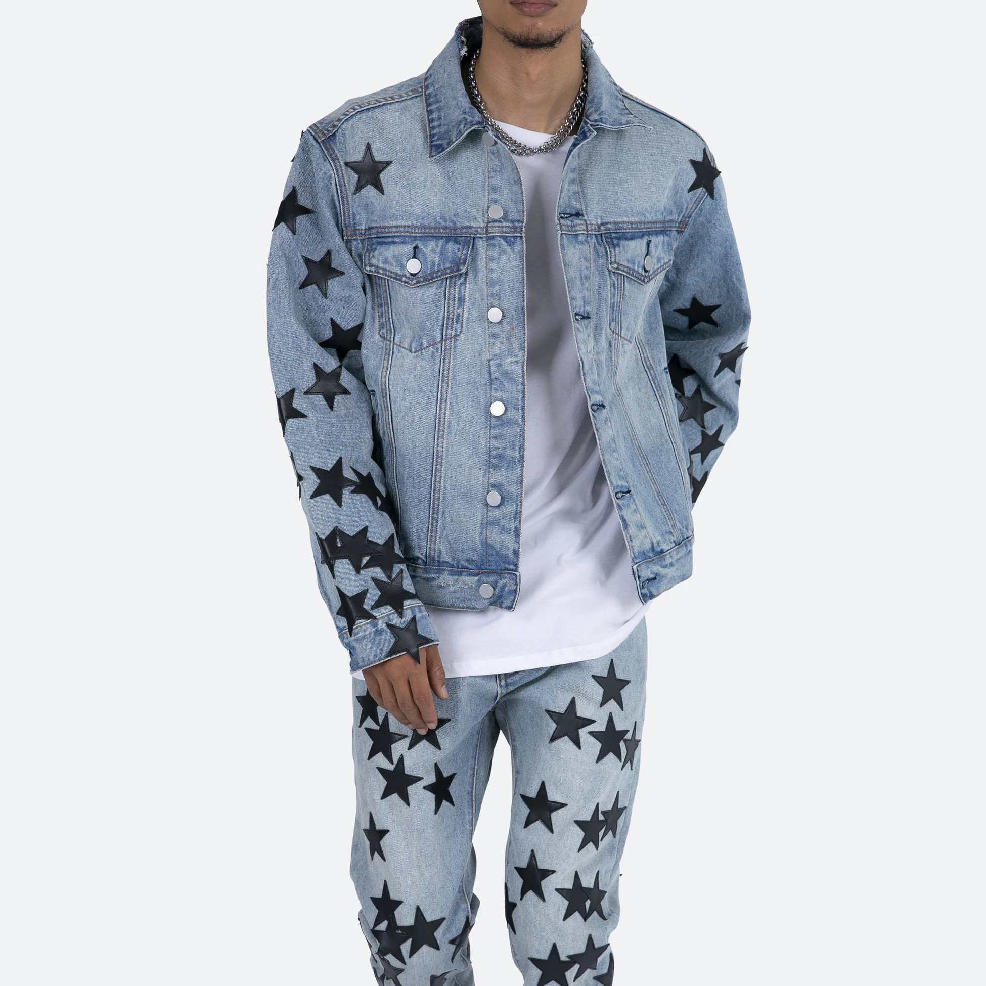 DiZNEW Customized payment Star sticker Wash water Men's denim jacket Loose jacket details