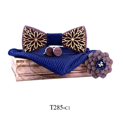 high quality mens 3d wood bow tie pocket square cufflink flower brooch lapel pin set