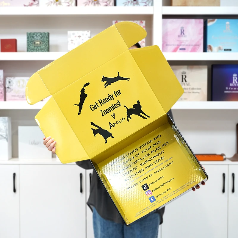 Caixa de cartó corrugat amb laminació brillant personalitzada, caixes planes per a enviament, sobre premium resistent, caixa de regal de paper dur i envasat per a roba