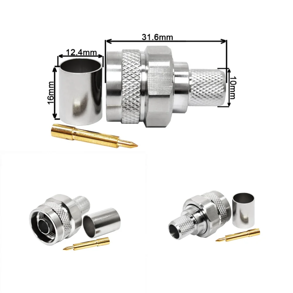 New Designed N Male Straight Connector for LMR400 Cable Crimp Type Solderless Non-solder EZ RF Coaxial Connector