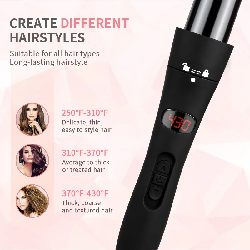 Hair Curler Wand With 6 Interchangeable Ceramic Barrels 3 Barrel Wave Curling Iron Wand Tong Set Automatic Rotating Curling Iron