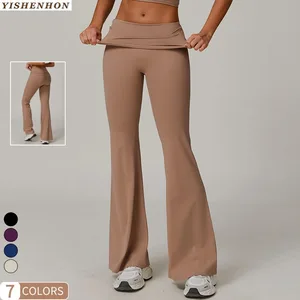 YISHENHON High Quality Gym Yoga Flare Leggings Hot Selling High-Waisted Wide Leg Pants for Women Solid Casual Sport Running