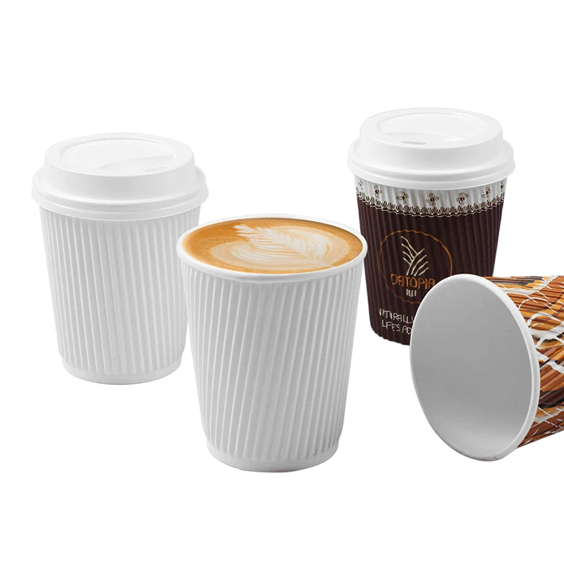 Ripple Paper Cup 6 8 12 16 20oz Double Wall Brown Paper Hot Cups With Dome Lids Paper Cup With Lid for Coffee factory