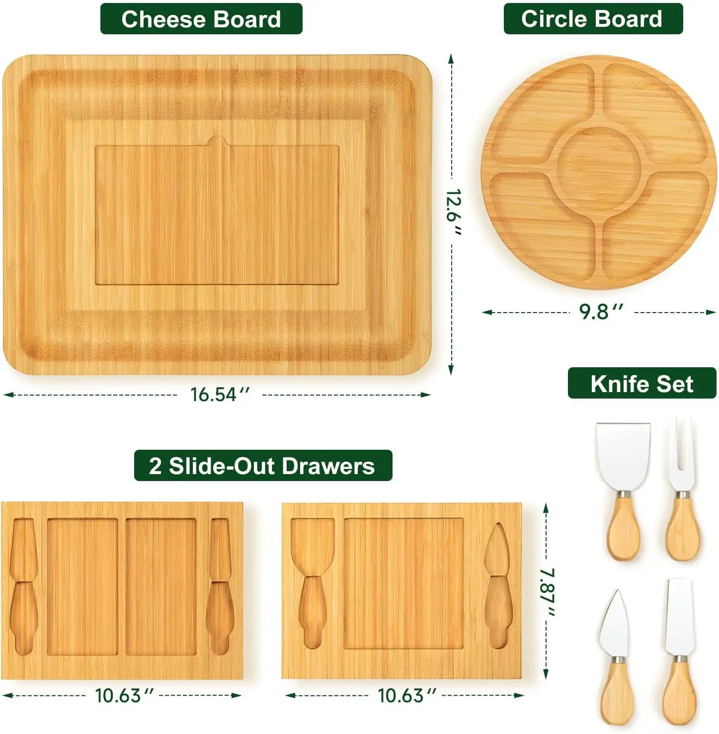 product bamboo cheese board and knife set with round cheese platter large charcuterie boards set for christmas gifts-0