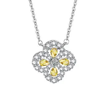 Luxury Cubic Zirconia Necklace Chain 925 Sterling Silver Clover Pendant Necklace Wedding Jewelry