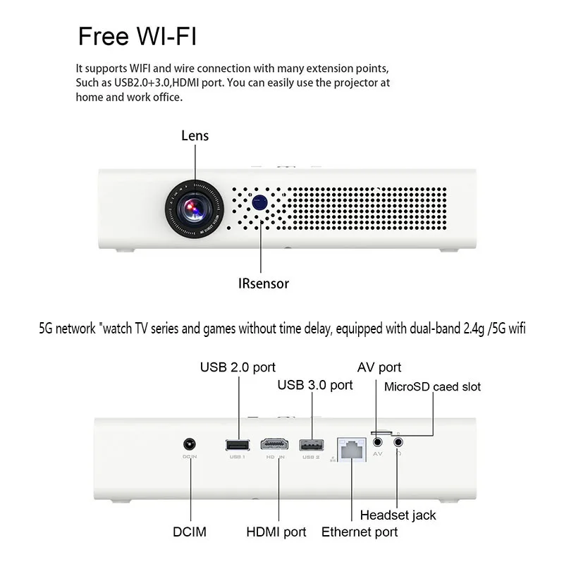 Мини-проектор для смартфона Windows h4 lcd видео hd китайская av видео aurora с батареей 4k 2160p