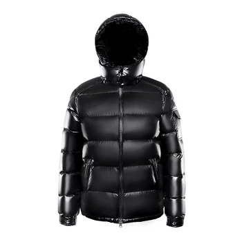 Private label Men Plus Size black hoodies Coat Bomber Sport shiny bubble padded Winter duck down jacket for Men