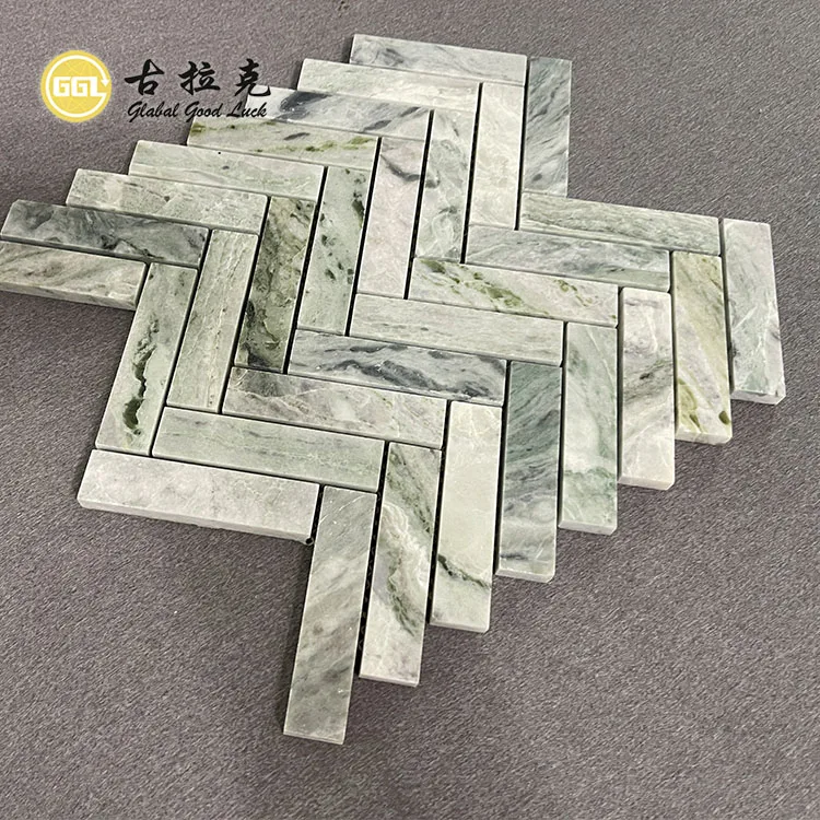 Interior Wall Tile Herringbone Design Green Marble Mosaic Tile for Interior Room