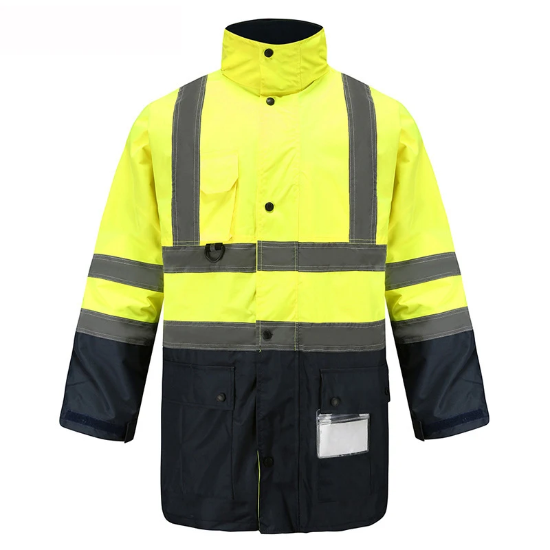 2023 New 5-1 Demountable Parka Jacket Polyester Oxford Waterproof Reflective Raincoat High Visibility Warm Reflective Jacket