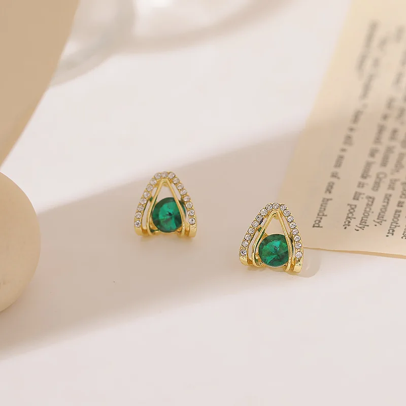LY6055 Wholesale Korean Style Geometric Triangle Emerald Earrings for Women Earrings Fashion Jewelry for Women