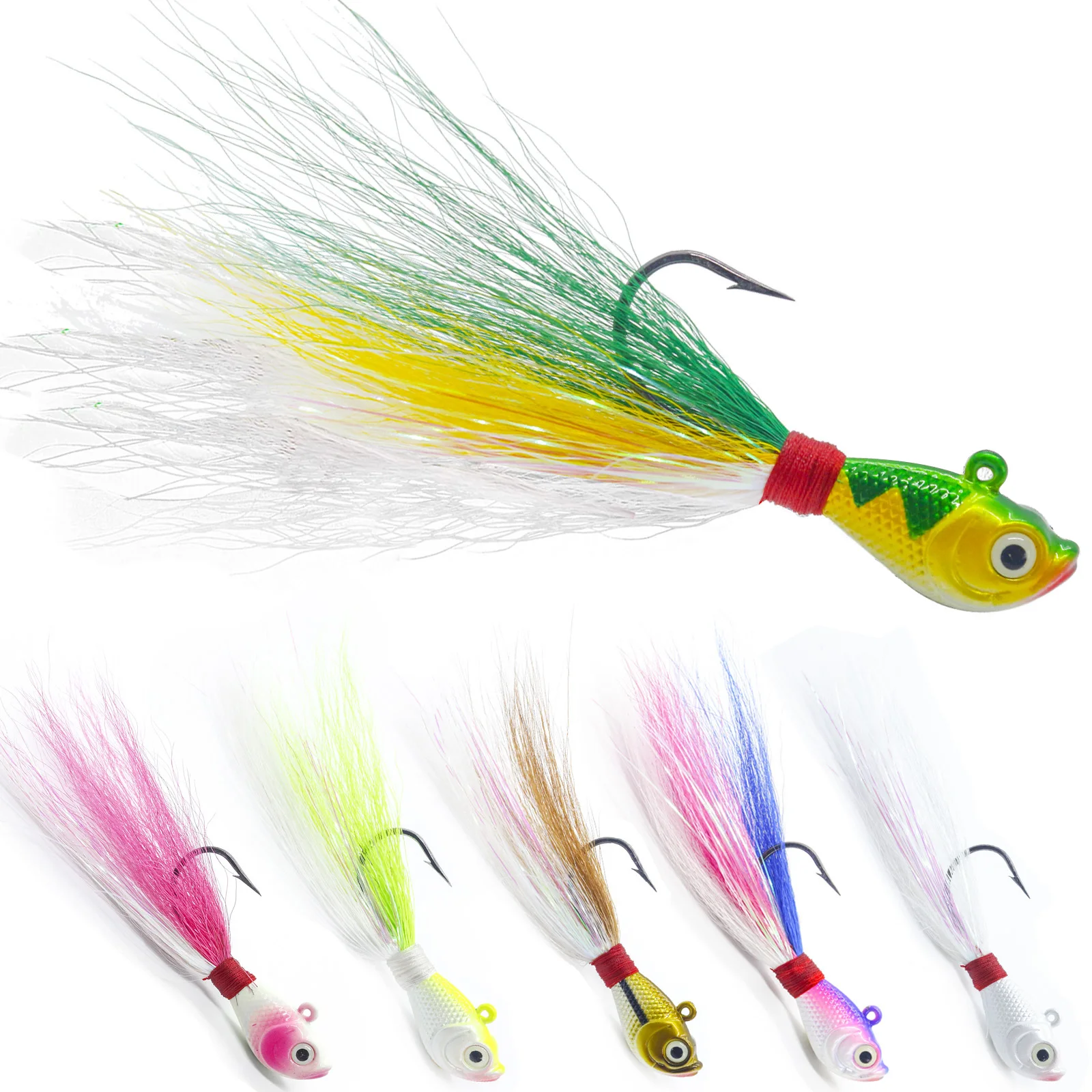 Ready to Ship UV Glowing Mustad Hook Bucktail Jigs Saltwater Hair Assorted Kit for Striped Bass Walleye Snook Rockfis