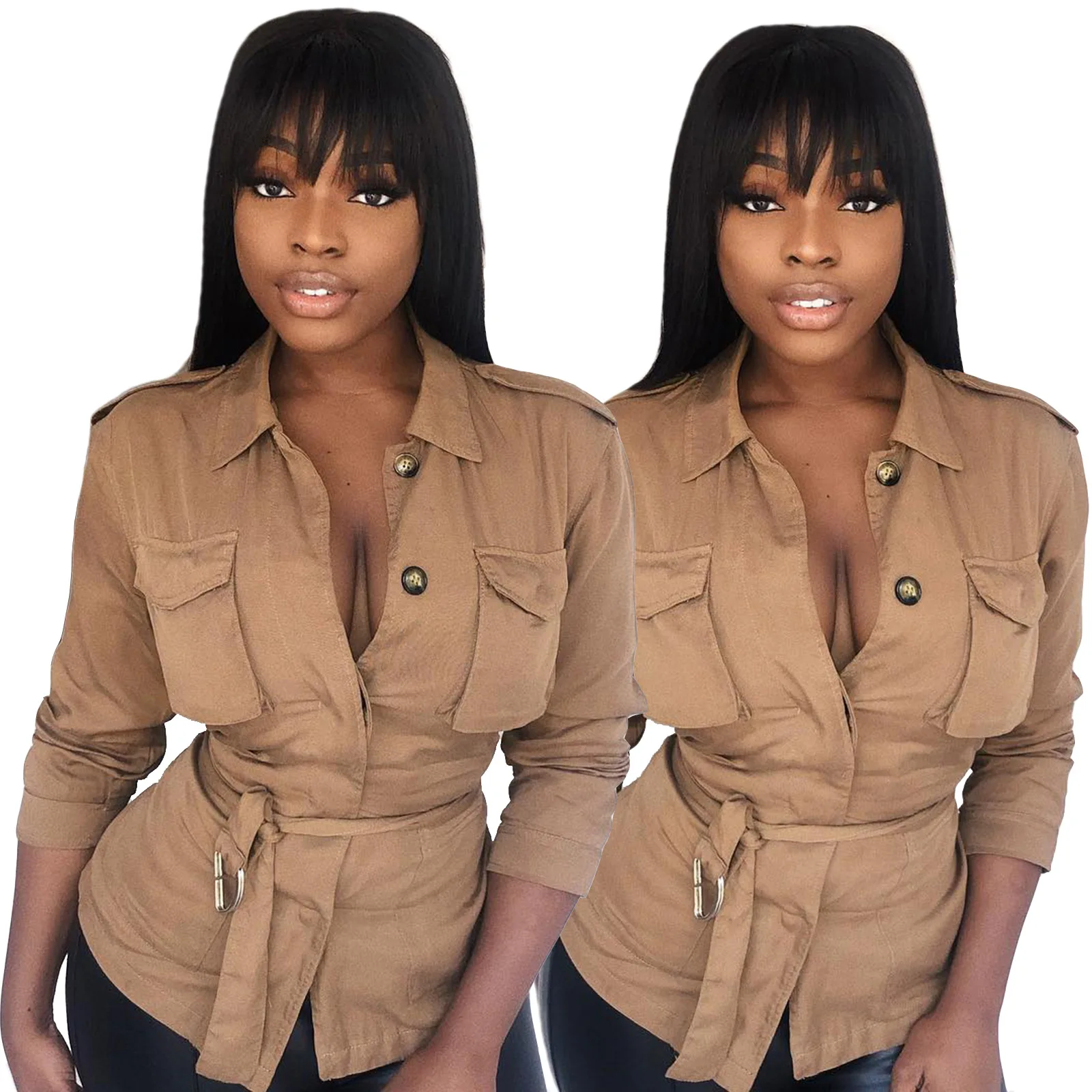 Buy Khaki Cargo Jacket Ladies Slim Fit 