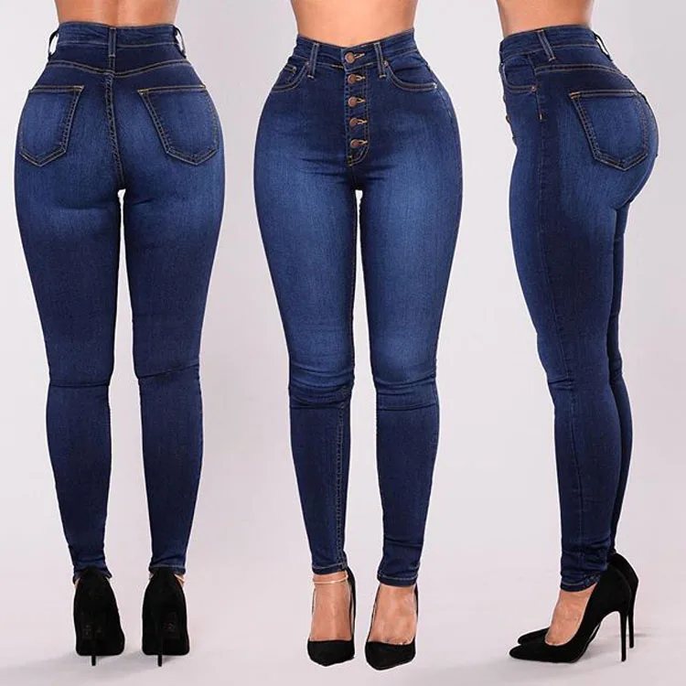 Venta Al Por Mayor,Alta Calidad,Desgastado,Última Señora,Pantalones  Vaqueros Elásticos Ajustados De Cintura Alta Con No Bordado - Buy Vaqueros  Ajustados De Cintura Alta Para Mujer Product on Alibaba.com