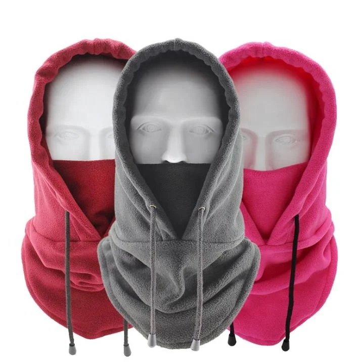 Drawstring Cord Fleece Overhood Scarf Snood Balaclava Hooded Hat Winter Skimask Fleece Face Mask Hoodie