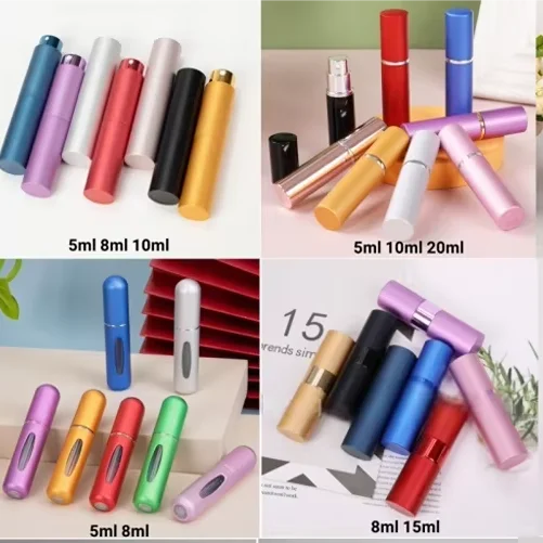 Factory Direct 10ml 8ml Portable Round Aluminium Perfume Atomizer Twist up Metal Cosmetic Spray Bottle Pump Sprayer Refillable