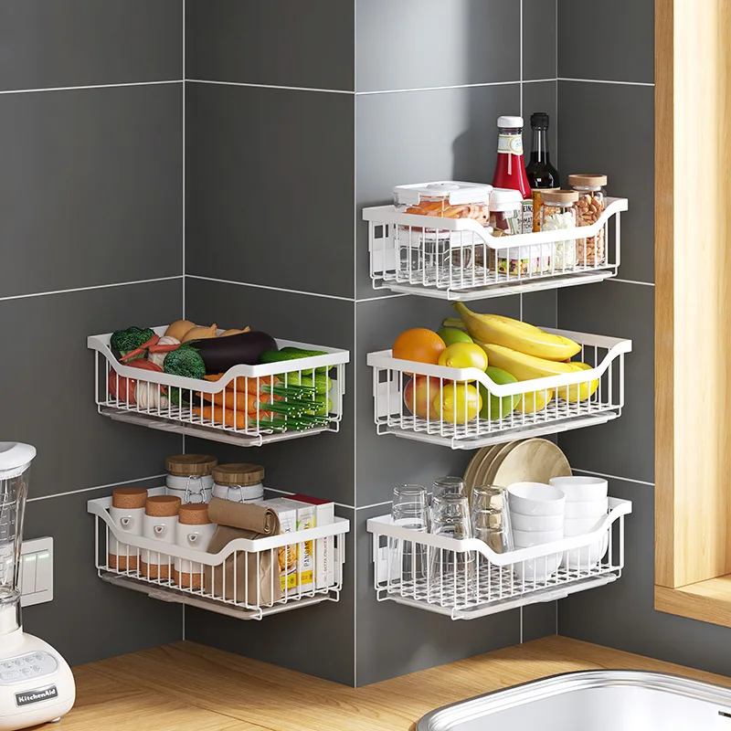 Single Layer Wall Mounted Metal Black Shelf Wire Kitchen Vegetable Storage Basket manufacture