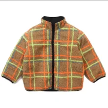 Custom plaid checker printing children's clothing teddy jackets zipper sherpa fleece jackets boy's clothing winter kids coats