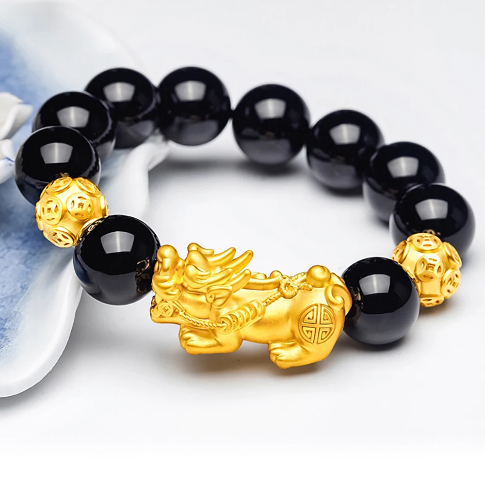 Gold Sheen Obsidian Bracelet 3 Gold Disks (6mm)