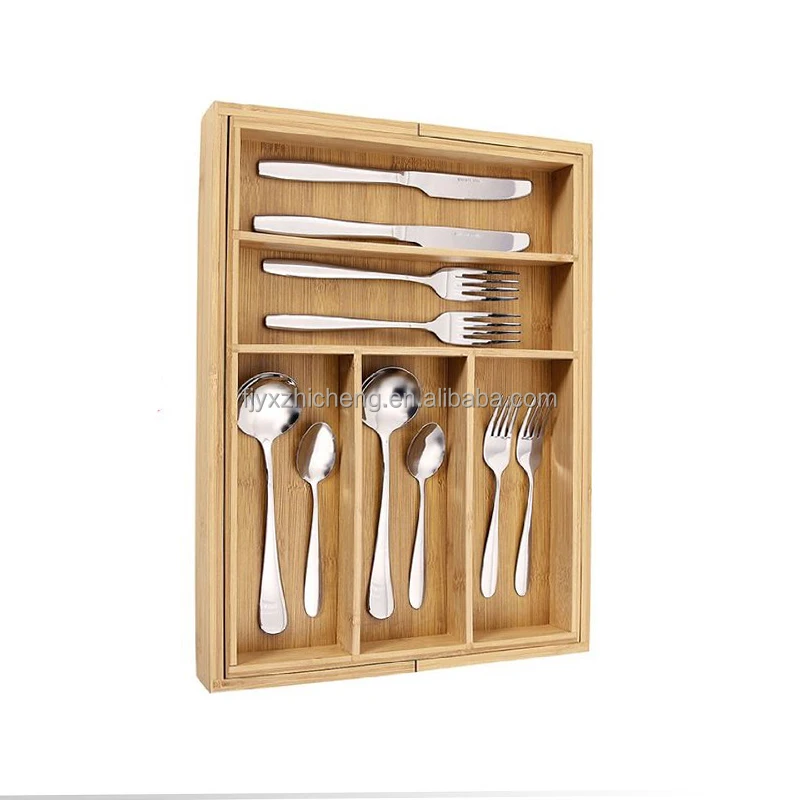 product multifunction kitchen drawer organizer expandable bamboo silverware drawer organizer utensil holder and cutlery tray-1