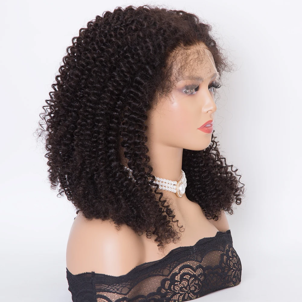 22 inch curly texture natural black color fully hand tied HD lace top wigs human hair