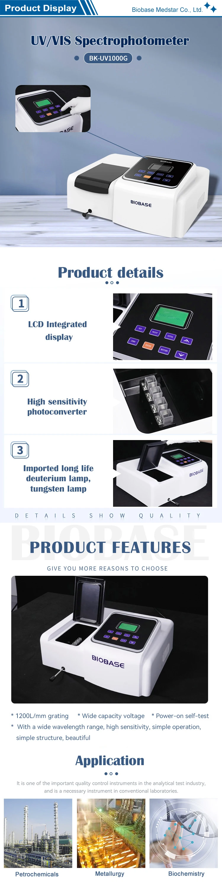 BIOBASE UV/VIS Spectrophotometer BK-UV1000G - Precision & Custom Support