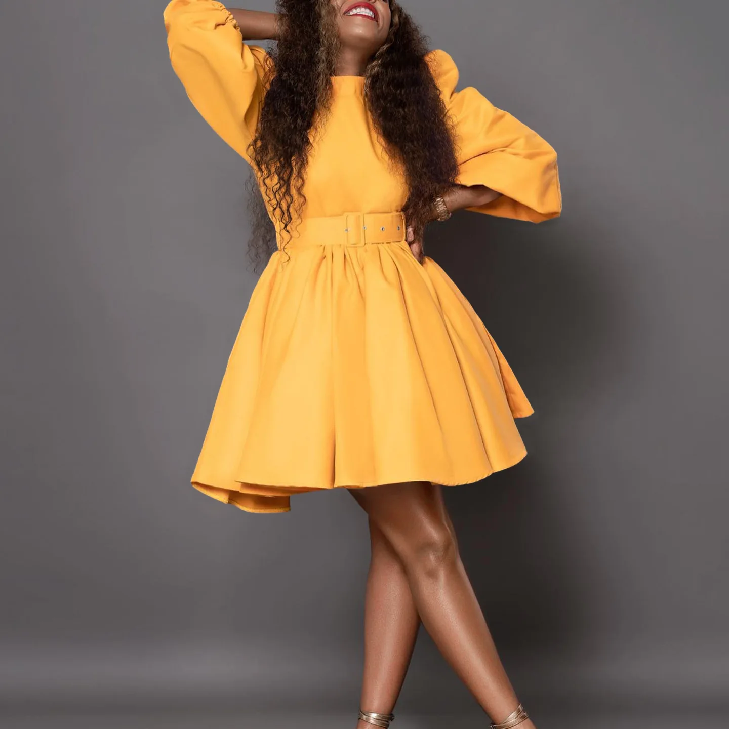 knee length dresses for ladies The Gianna Swing Dress in Yellow – Vintage Diva main image 1