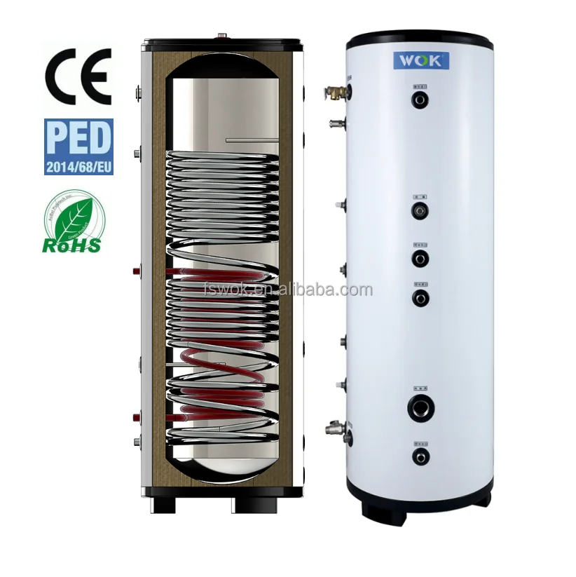 Резервуар для горячей воды со спиральным нагревателем подогрева пола с помощью теплового насоса или газового котла солнечного резервуара хранения