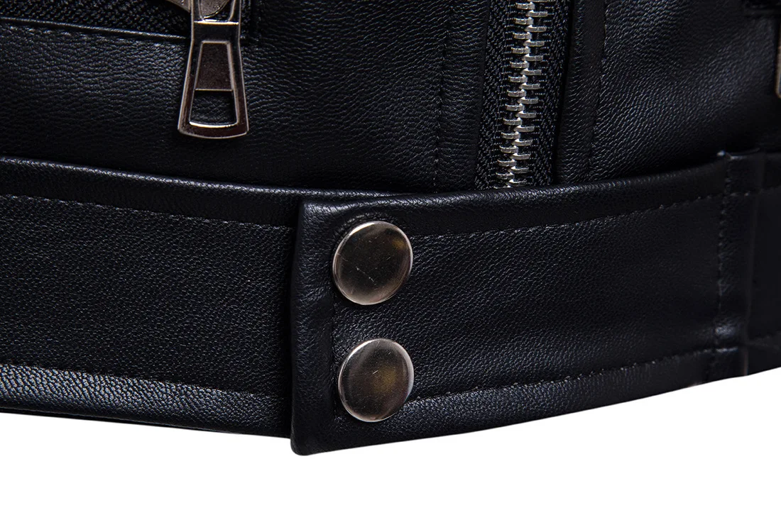 Men Black Motorcycle Multi-Zip Fashion Men's Leather Jacket_voghion.com