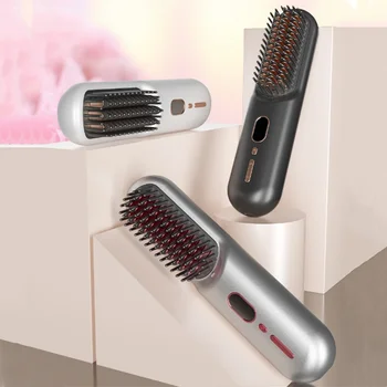 Portable Negative Ion Usb Rechargeable Cordless Electric Mini Hair Straightener Comb With Led Screen Hair Straightener Brush