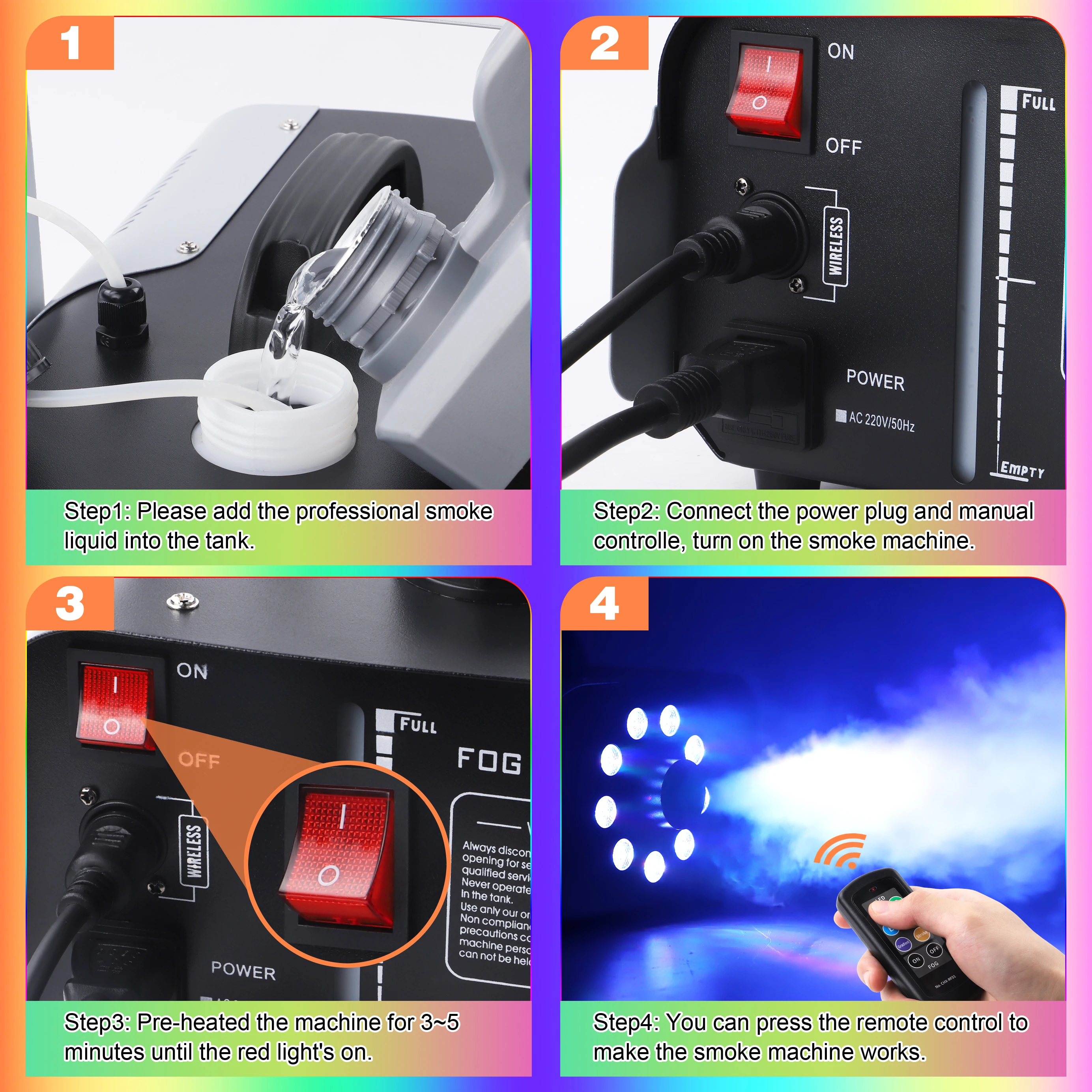 Macchina Del Fumo 500W Con Luci RGB - Telecomando Wireless Per Feste, Halloween E DJ - Foto 3