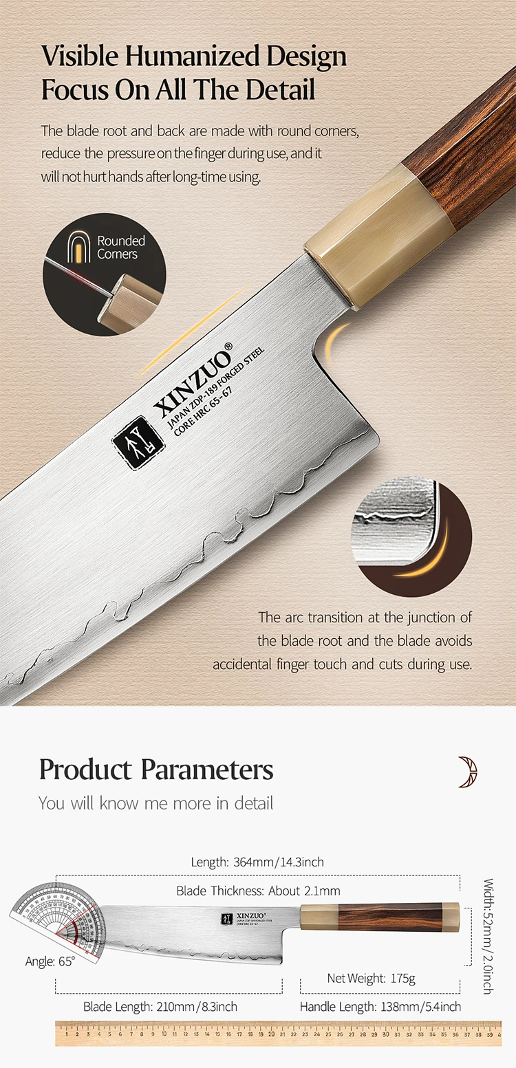 XINZUO Japanese ZDP189 Composite Steel Bunka Knife 8 Inch