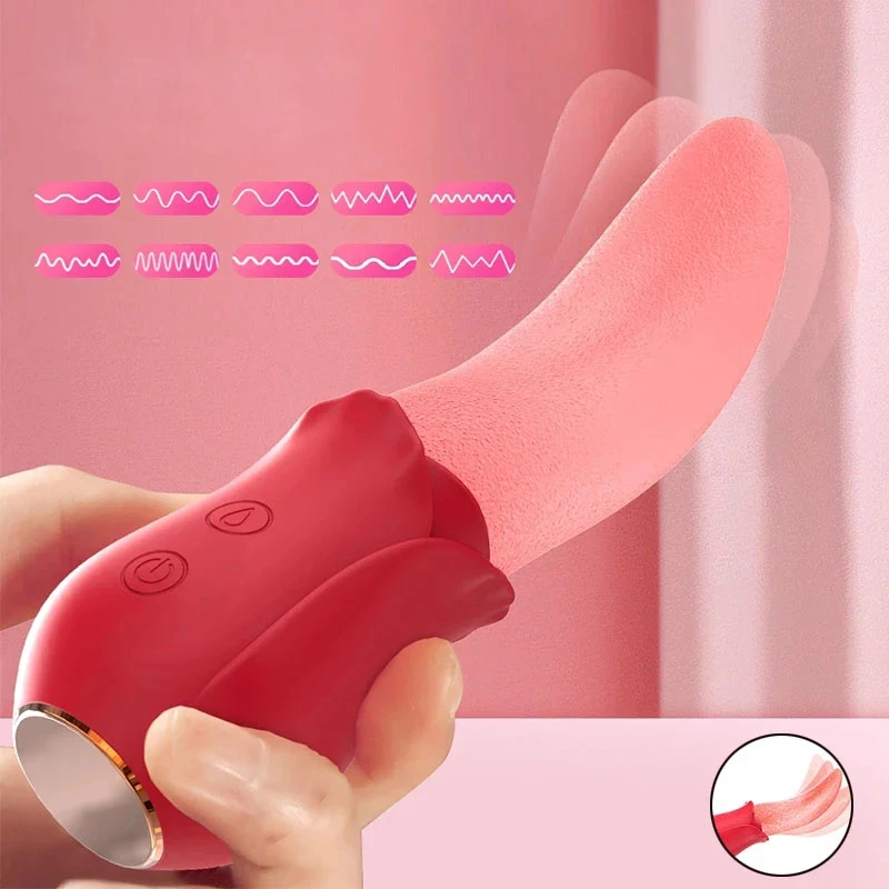 High Quality Adult Toys Realistic Rose Vibrator Wand Tongue Shaped Langue  Vibromasseur Licking Tongue Vagina Sex Toy Vibrator