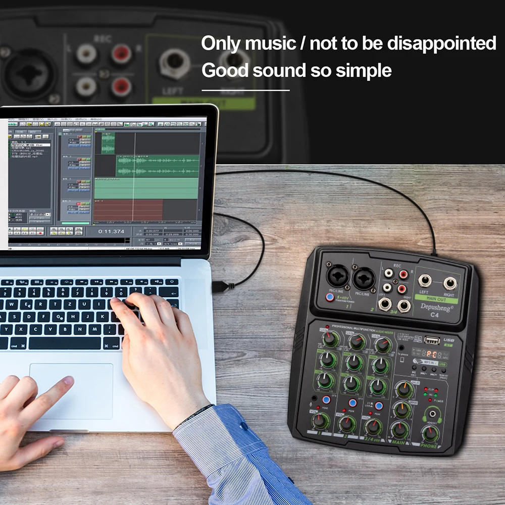 Depusheng C4 Multifunctional Computer Mobile Phone Recording Live 4 Channel Mini Audio Mixer
