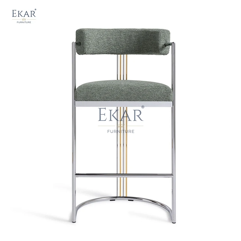 Modern Comfortable Bar Stool with Elegant Armrests and Metal Legs for Living Room Kitchen Hotel Use Fabric Bar Furniture manufacture