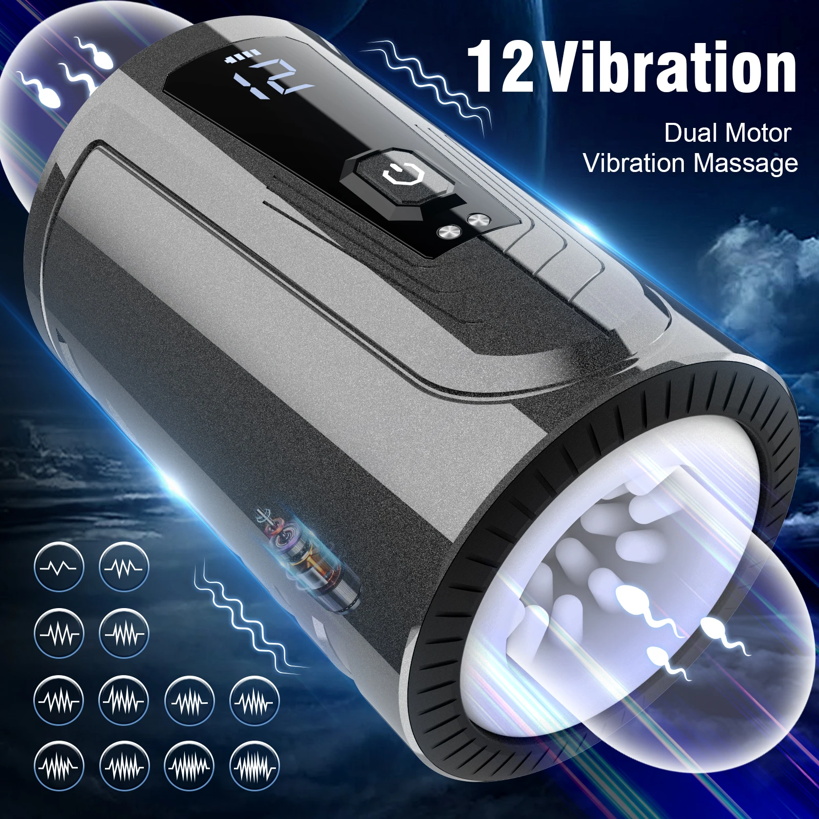Automatic Electric Vibrating Male Masturbator Machine for Man Open Ended Dual Channel Masturbation Cup Erotic Toys