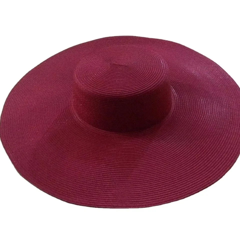 Wholesales 48cm Wide Brim Women Summer Beach Plain Straw Wide Brim Polypropylene Hats