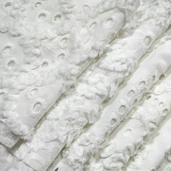 White Color High Quality Eyelet Fabric Cotton Dry Lace Fabric 100 ...