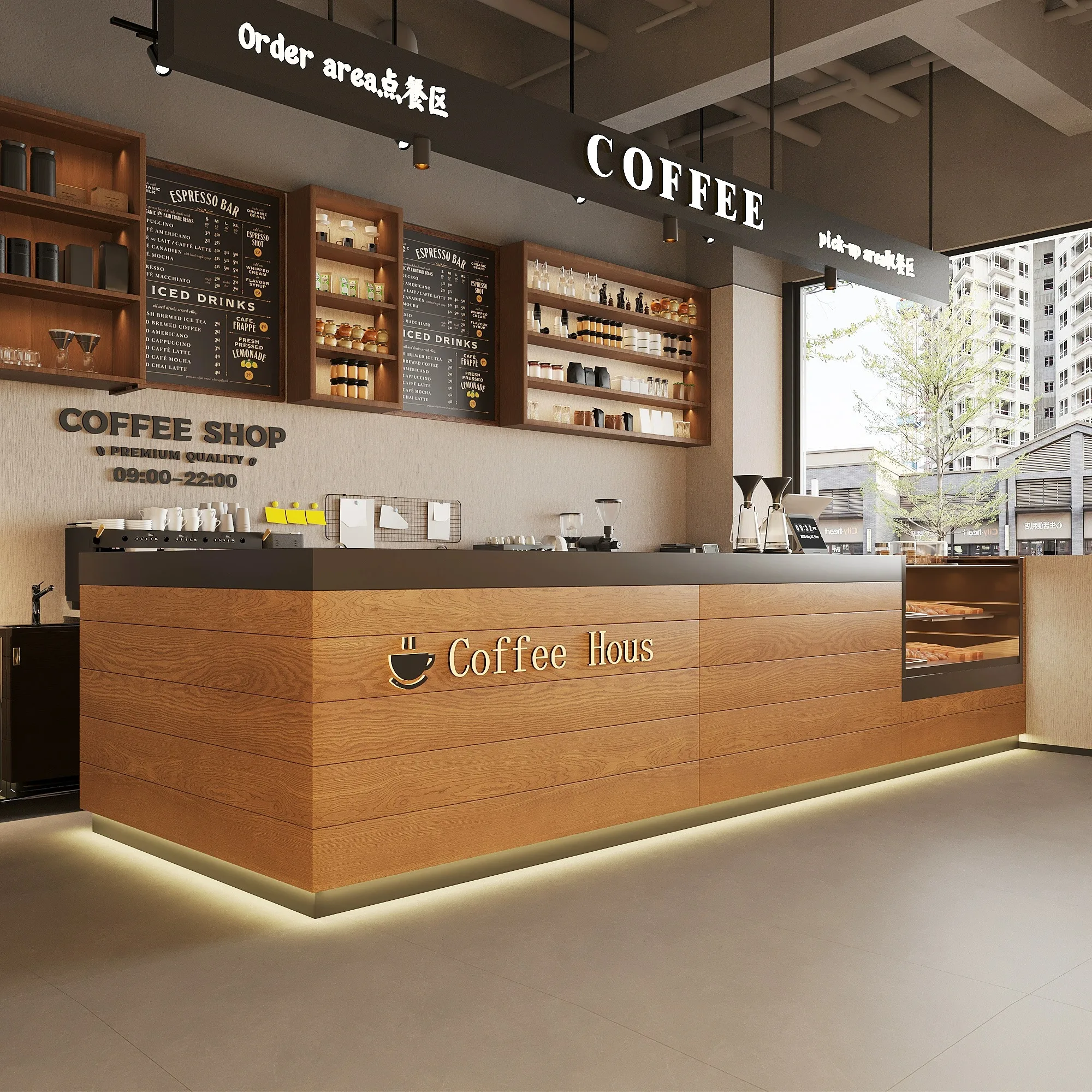 Modern Style Coffee Shop bar Counter Cashier, Bread Cake Dessert Shop Display Cabinet, Dining Front Desk Corner Customization