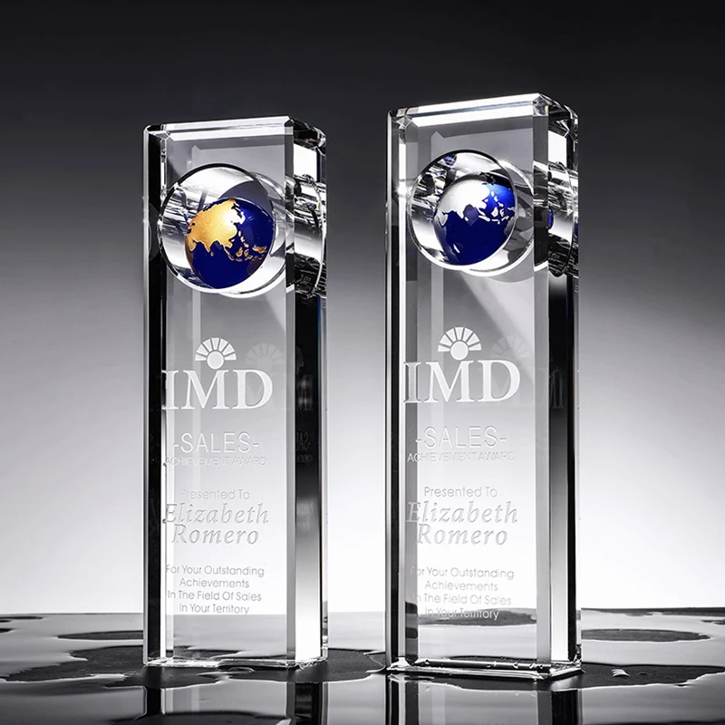 Custom Global Crystal Trophy Award Sports Theme Etched UV Printing Fashion Trend Souvenir Gift Decoration WDY-0415