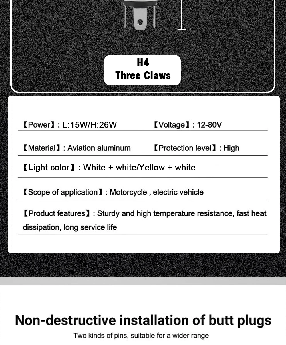 TECH-KING Motorcycle LED Headlight Bulb HS1 9003 Hi/Lo Beam 26W 3000LM Snowmobile Scooter place Directly Conversion H4 lens bulb