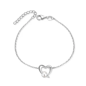 Adjustable Heart Bracelet 925 Silver Freshwater Pearl Mosaic Natural Women's POLIVA Chain & Link Bracelets Nickel Free 2g CN;GUA
