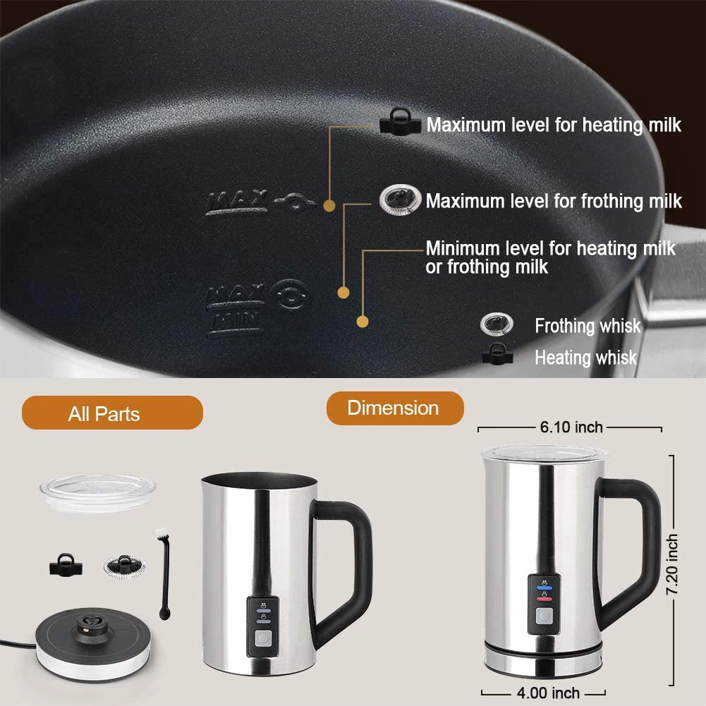  Secura Milk Frother, Electric Milk Steamer Stainless Steel,  8.4oz/250ml Automatic Hot and Cold Foam Maker and Milk Warmer for Latte,  Cappuccinos, Macchiato, 120V: Home & Kitchen