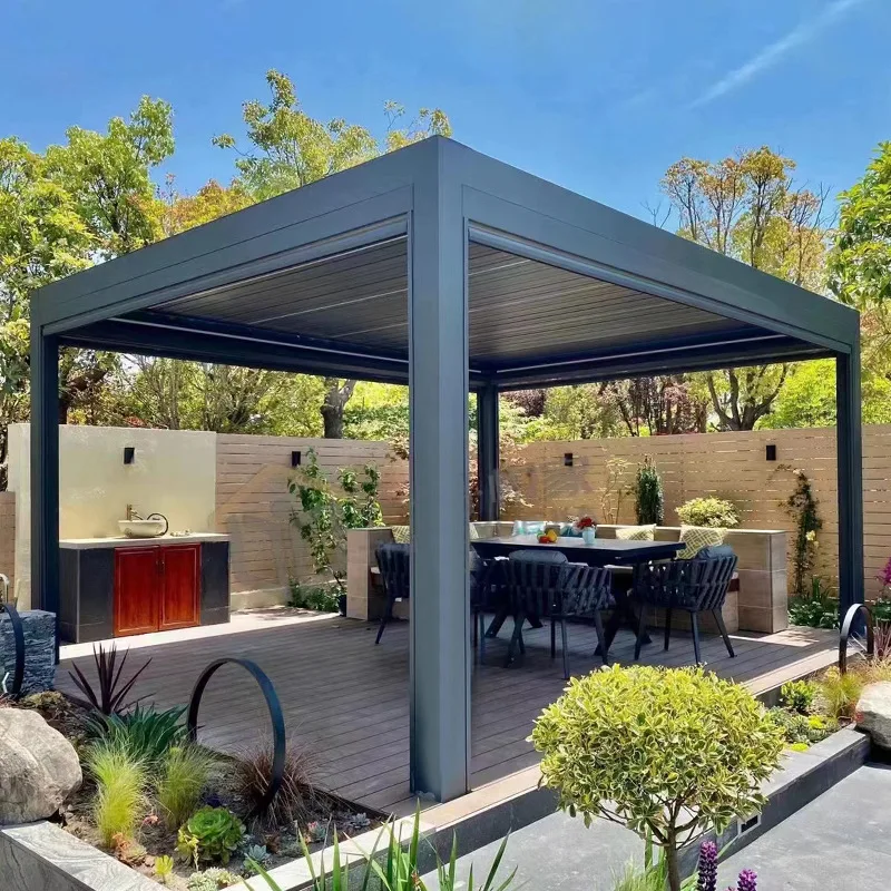 Modern Bioclimatic Pergola Gazebo With Blinds Glass Door Outdoor ...