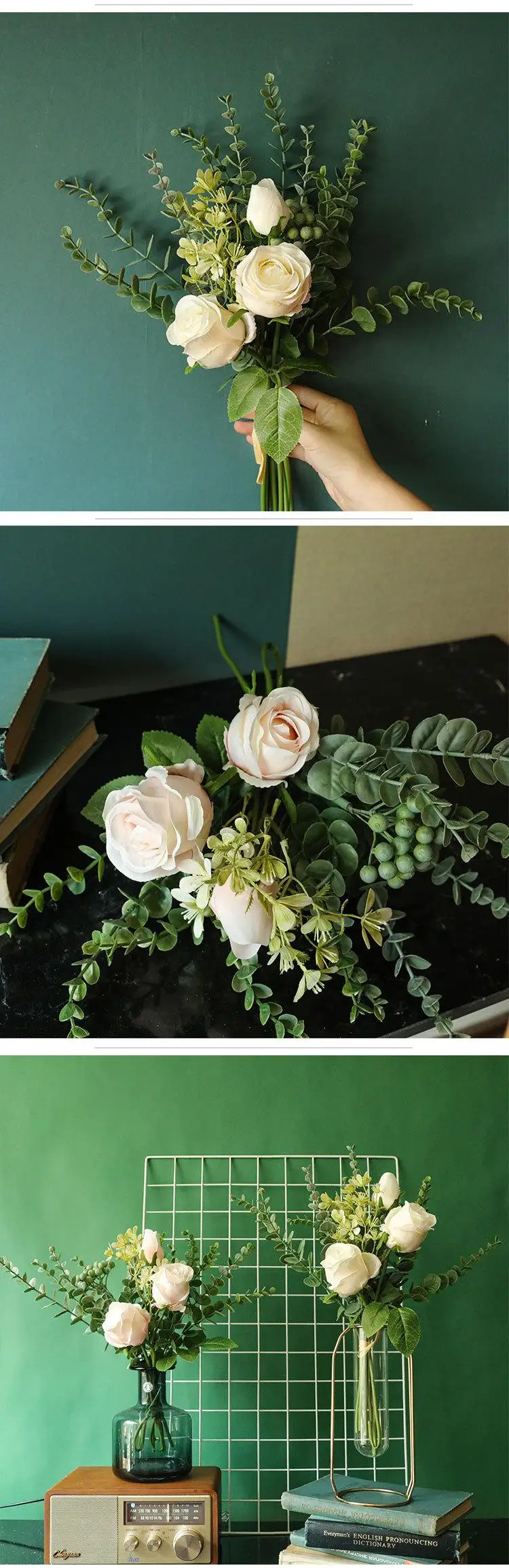 全销售工厂玫瑰人造花花束家庭婚礼装饰 Buy 人工玫瑰鲜花花束 人造花卉花束花瓶 家居婚庆装饰花卉product On Alibaba Com