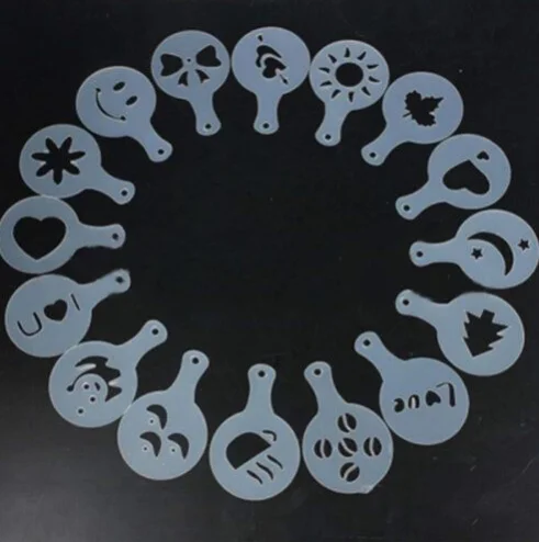 16Pcs/Lot Coffee Latte Cappuccino Barista Art Stencils Cake Duster  Templates Coffee Accessories