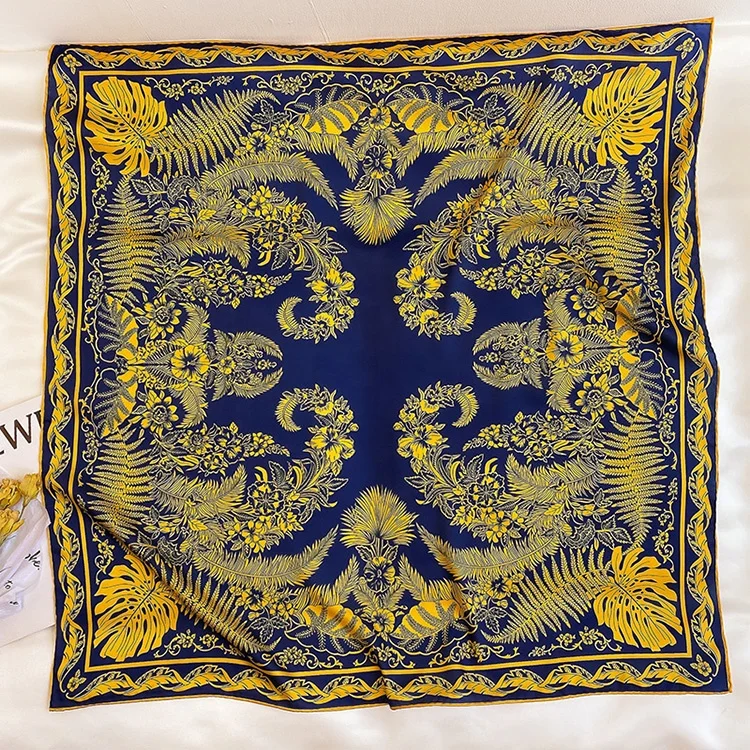 Spring and Autumn Flower Printing Silk Scarf Luxury Retro Print Square Satin Silk Scarf for Women